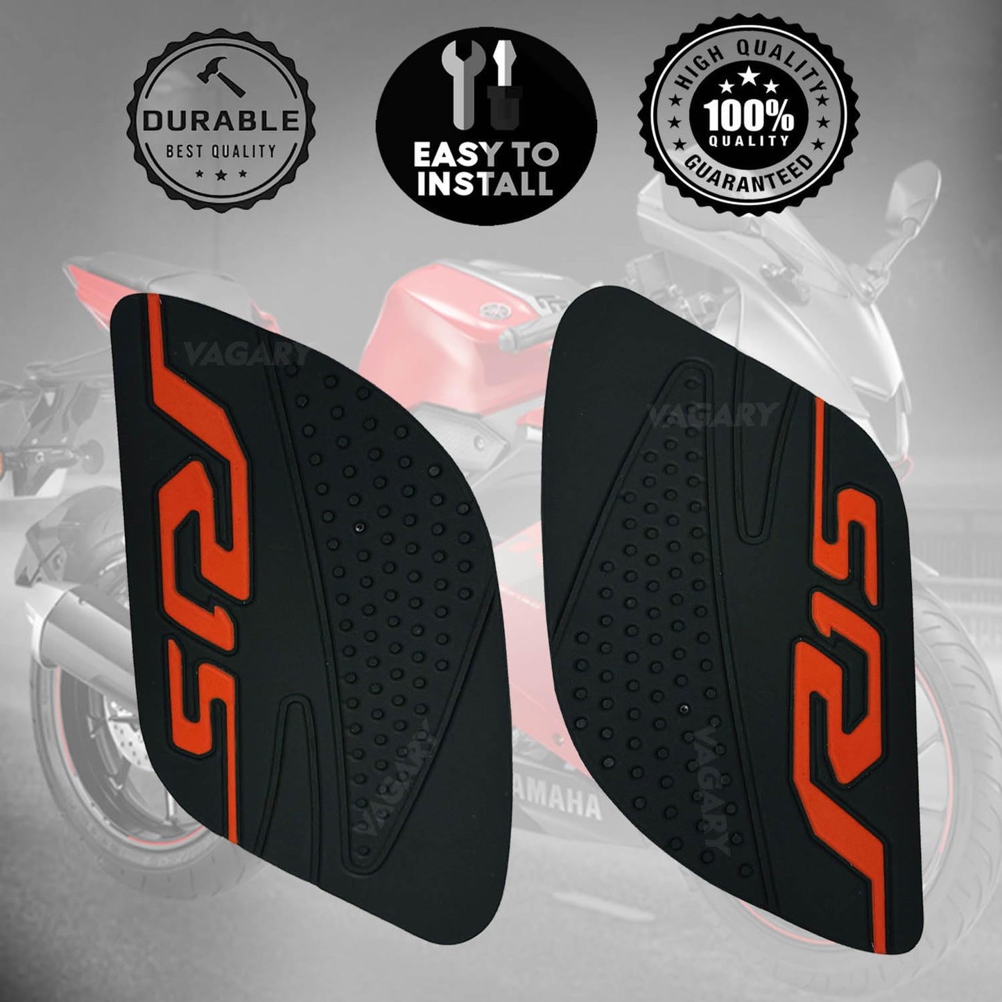 Vagary Anti Slip Silicone Tank Pad/Thai Pad for Yamaha R15 V3 (Black-Red)