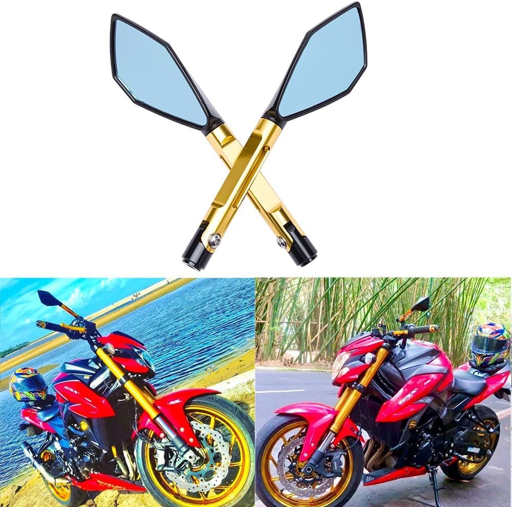 Vagary Rear View Mirror CNC Aluminum Handlebar Side Mirrors for Universal Motorbike Street Sport Dirt Bike (Golden)
