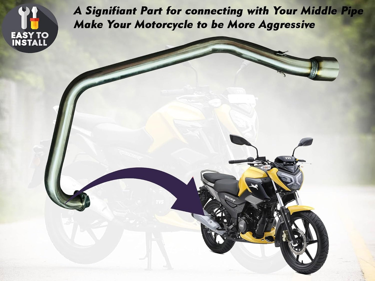 Vagary Stainless Steel High Performance Exhaust Middle Bend Pipe for TVS Raider 125