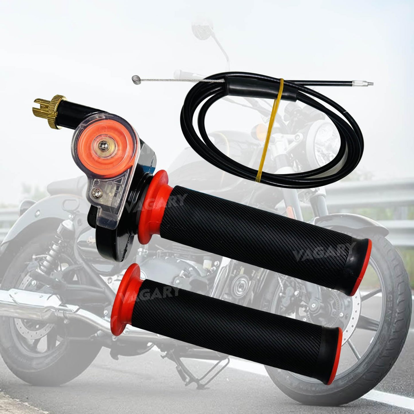 Vagary Twist Throttle Handle Grips, 48" Bent Throttle Cable Replacement for 50 110 125 150 250cc Quick Throttle Grip Handle Bar Grip for Universal for Bike