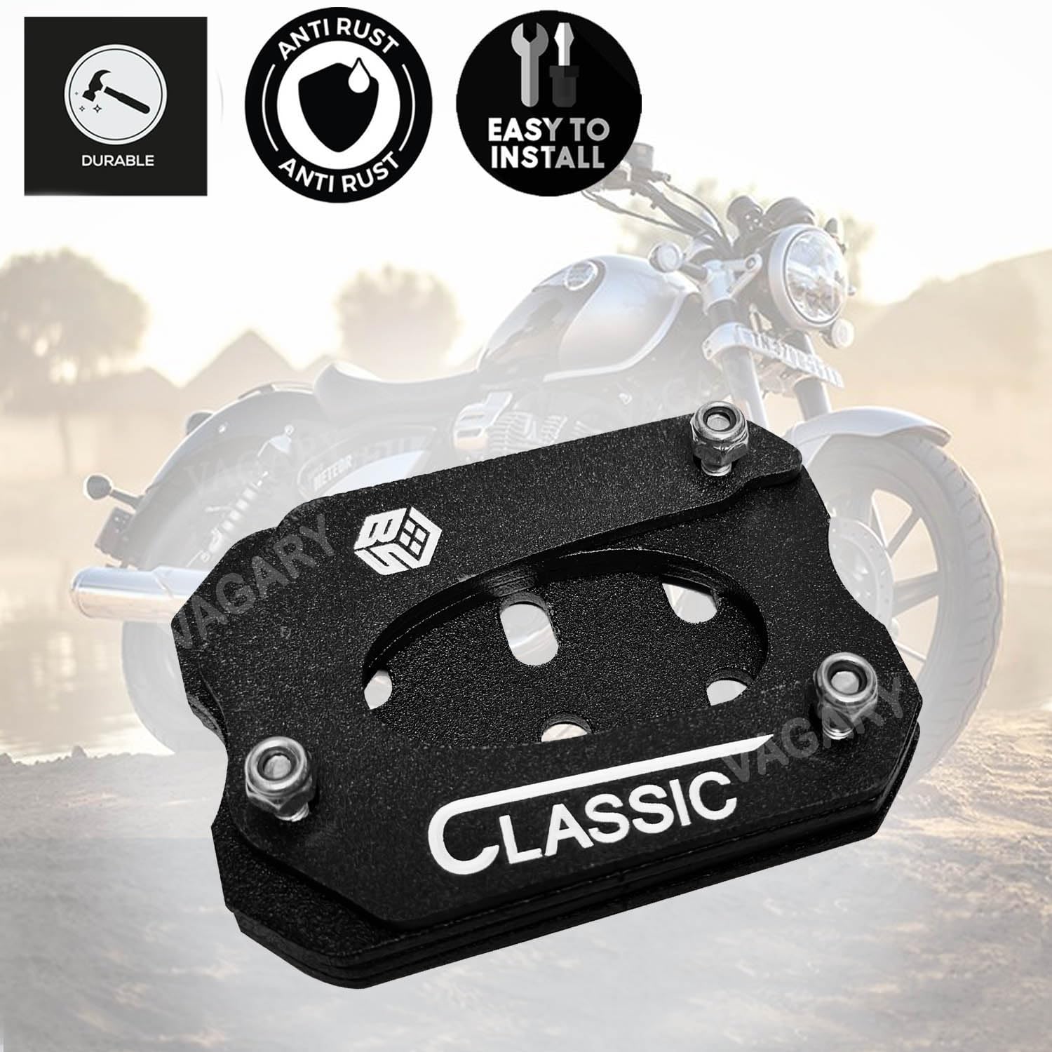 Vagary Stainless Steel Side Stand Extender for RE Reborn Classic 350 (Black)