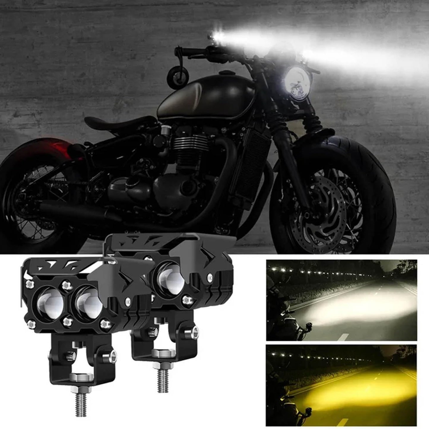 Moto X 2Lens Super Bright Dual Color Mini Lens Fog Light For Bike & Car Fog Lamp Motorbike, Car, Truck, Van LED for BMW, Bajaj, Harley Davidson, KTM, Hero, TVS, Yamaha (Pack of 2)