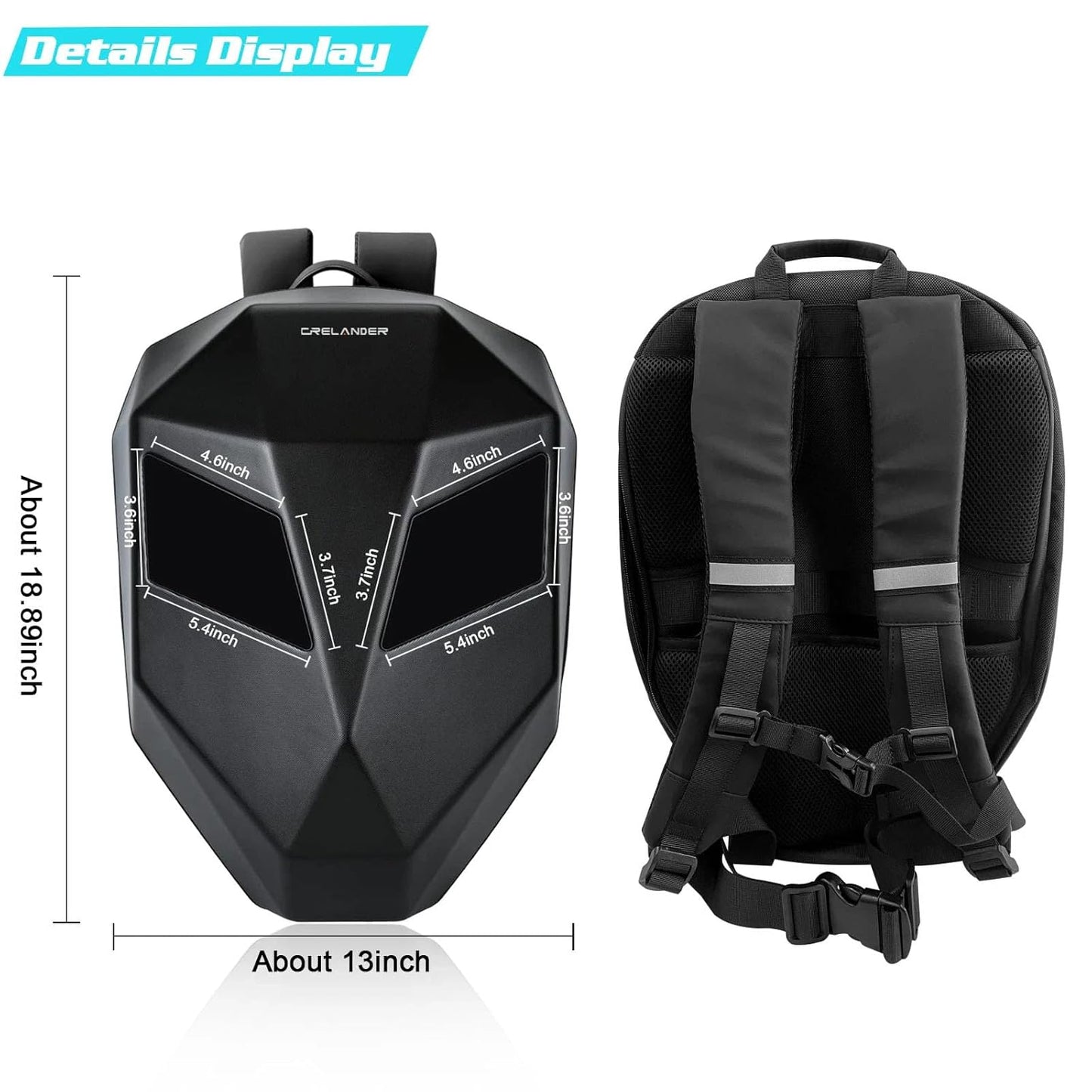 Vagary LED Backpack Laptop Bag Motorcycle Riding Backpack With Hard Shell Travel Bag LED Motorbike Luggage Bags High-Capacity Helmet, Waterproof Backpack Laptop Bag With Programmable Screen
