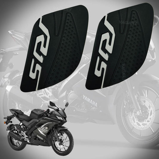 Vagary Anti Slip Silicone Tank Pad/Thai Pad for Yamaha R15 V3 (Black-Siver)