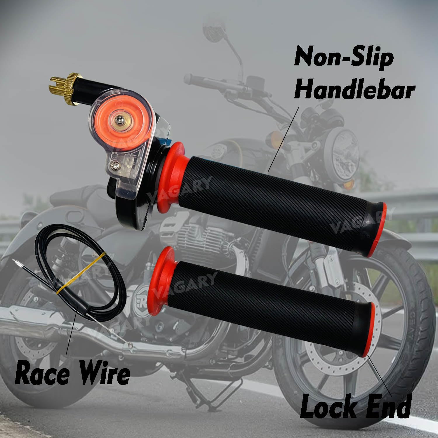 Vagary Twist Throttle Handle Grips, 48" Bent Throttle Cable Replacement for 50 110 125 150 250cc Quick Throttle Grip Handle Bar Grip for Universal for Bike