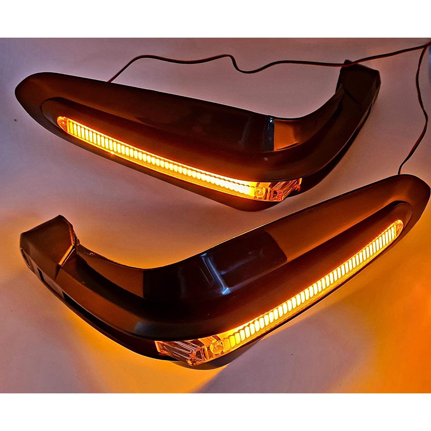 Vagary Universal Motorcycle Hand Guard with LED Indicator Light and Wind Deflector for Brake and Clutch Lever (Black)