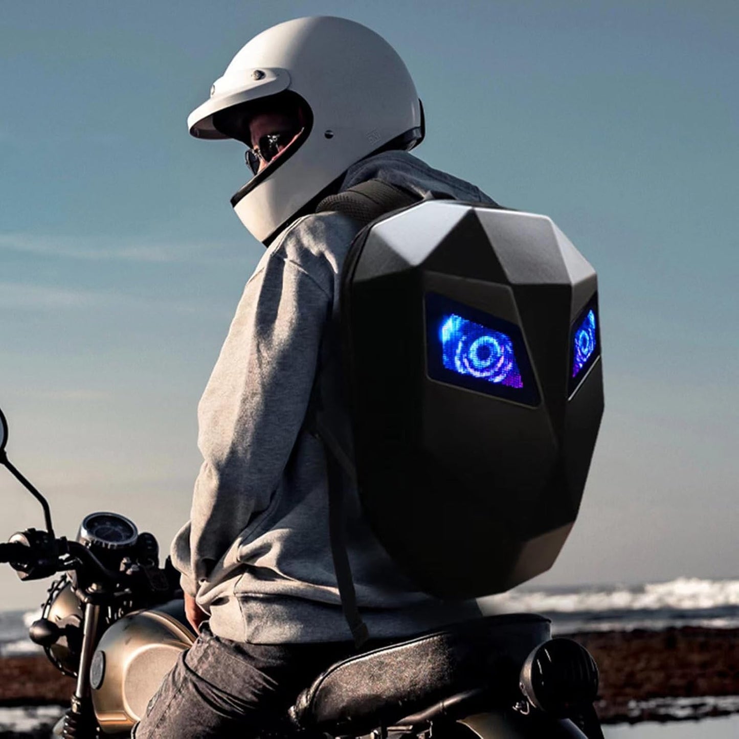 Vagary LED Backpack Laptop Bag Motorcycle Riding Backpack With Hard Shell Travel Bag LED Motorbike Luggage Bags High-Capacity Helmet, Waterproof Backpack Laptop Bag With Programmable Screen
