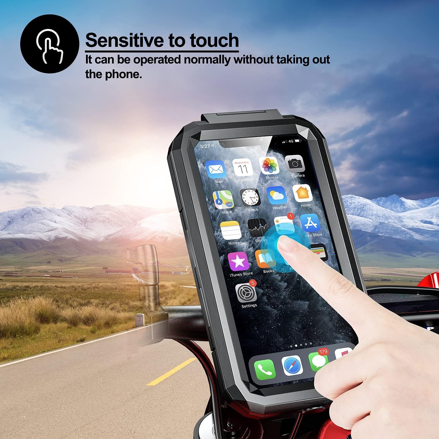 Vagary Motorcycle Mobile Holder, Waterproof IP67 Wireless Phone Holder with Qi and USB C Charger, 360° Rotation for Handlebar Mobile Holder (Black)