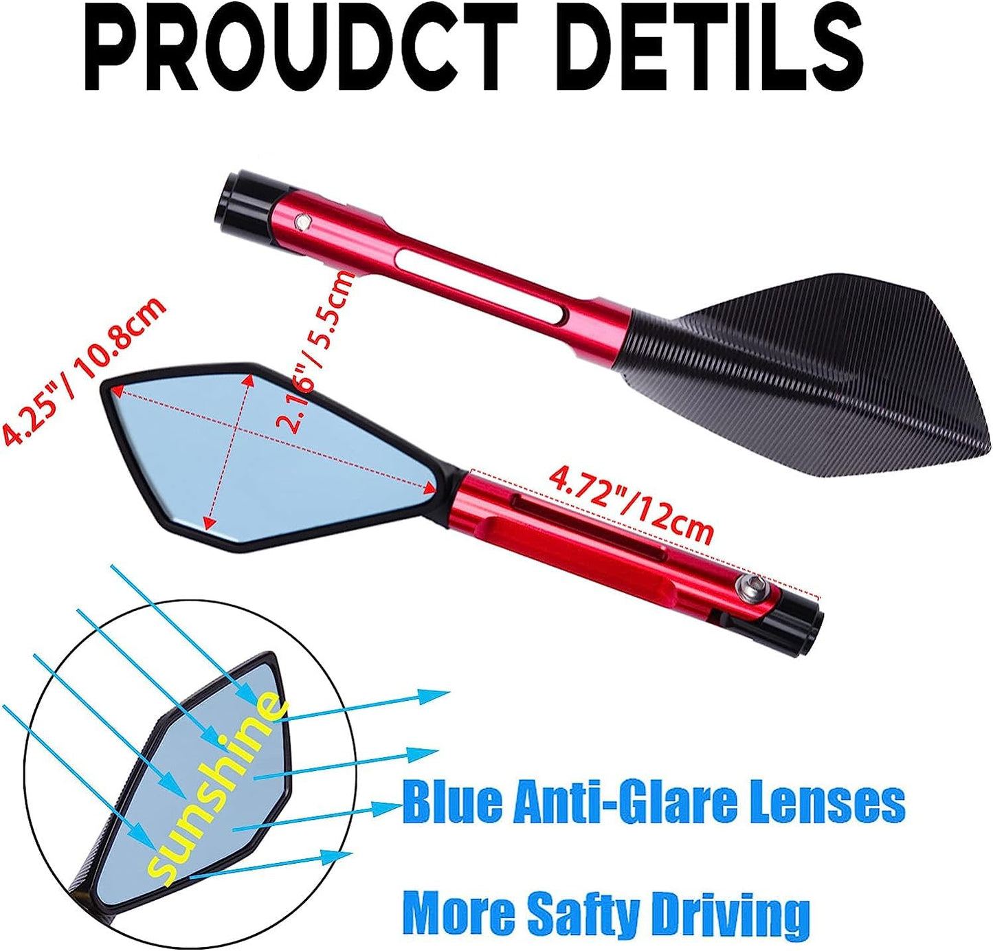 Vagary Rear View Mirror CNC Aluminum Handlebar Side Mirrors for Universal Motorbike Street Sport Dirt Bike (Red)