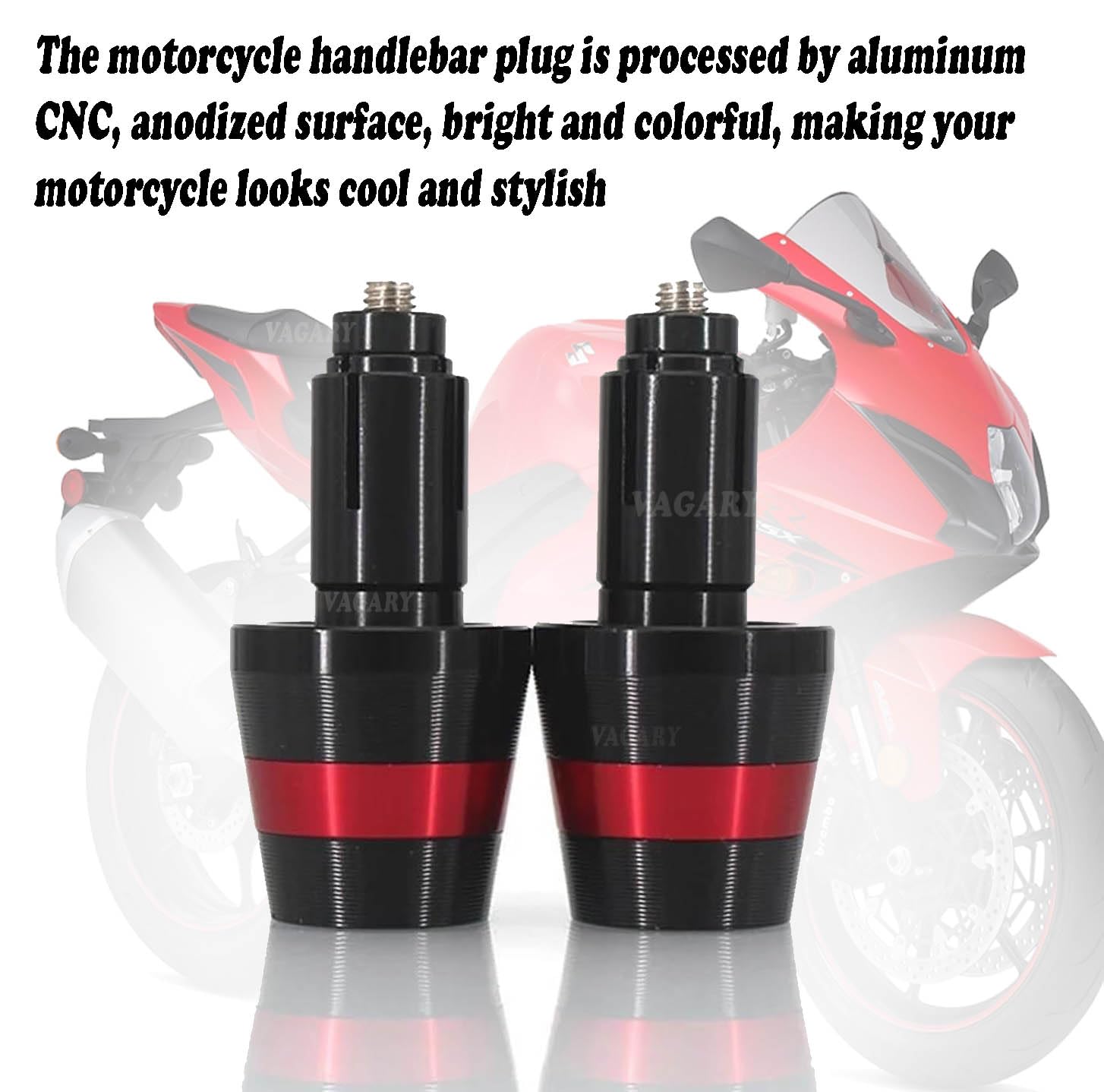 Vagary 1 Pair Motorcycle Handlebar End Plugs 7/8" 22mm Universal Aluminum Alloy Handle Bar End Plugs Caps for Universal For bike (Red)