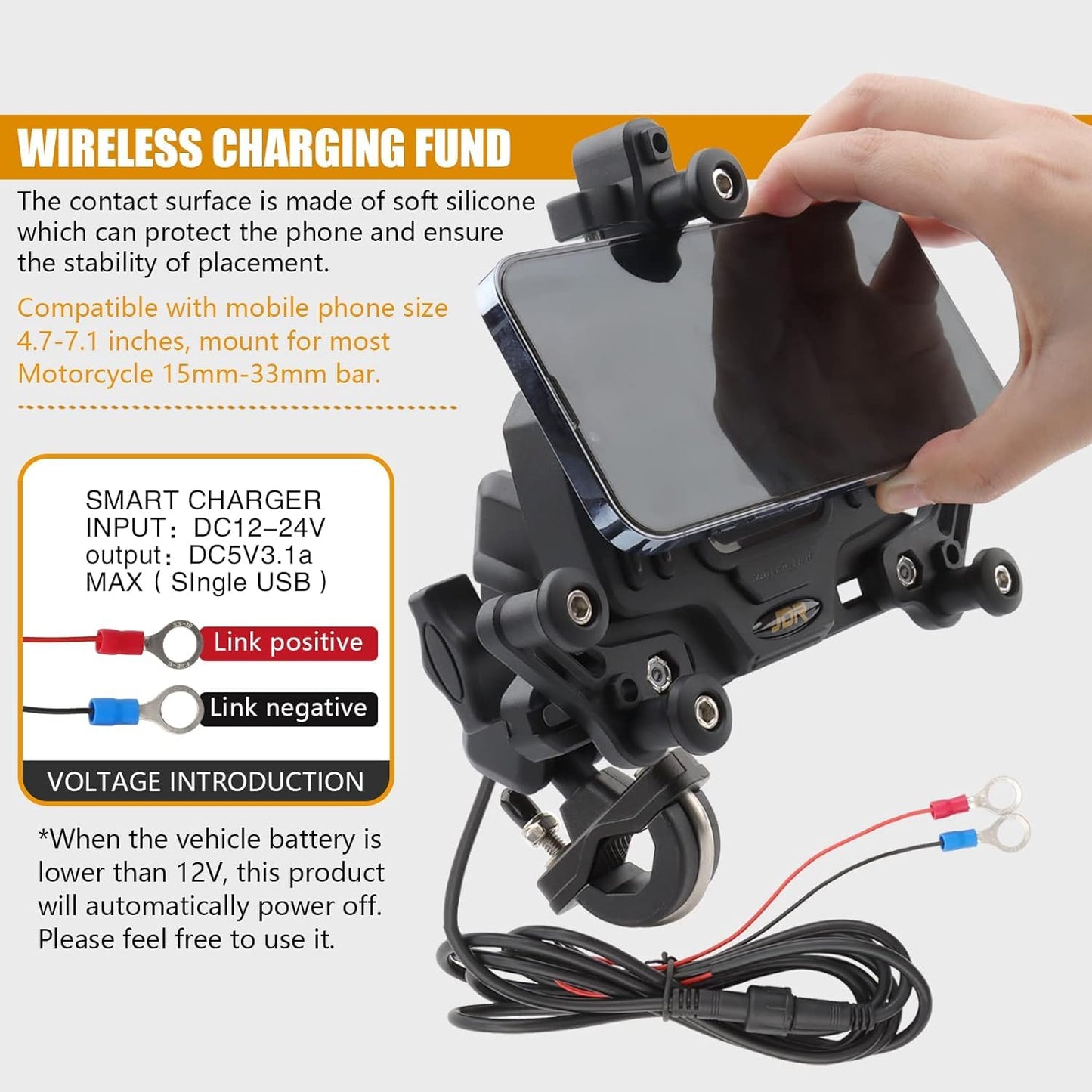Vagary Aluminum Bike Mobile Holder Phone Mount with 15W Charging Vibration Dampener for B M W G 310 RR, Kawasaki Z900, ZX-10R, Kawaski Ninja 300, Interceptor 650, Himalayan Bs6, RE Hunter 350 (Black)