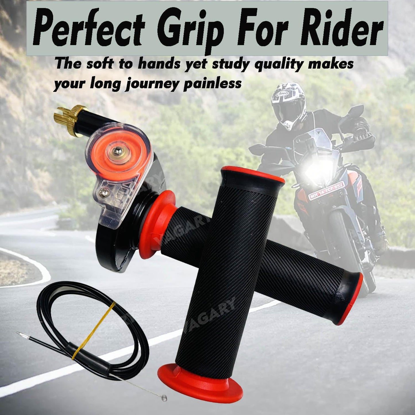 Vagary Twist Throttle Handle Grips, 48" Bent Throttle Cable Replacement for 50 110 125 150 250cc Quick Throttle Grip Handle Bar Grip for Universal for Bike