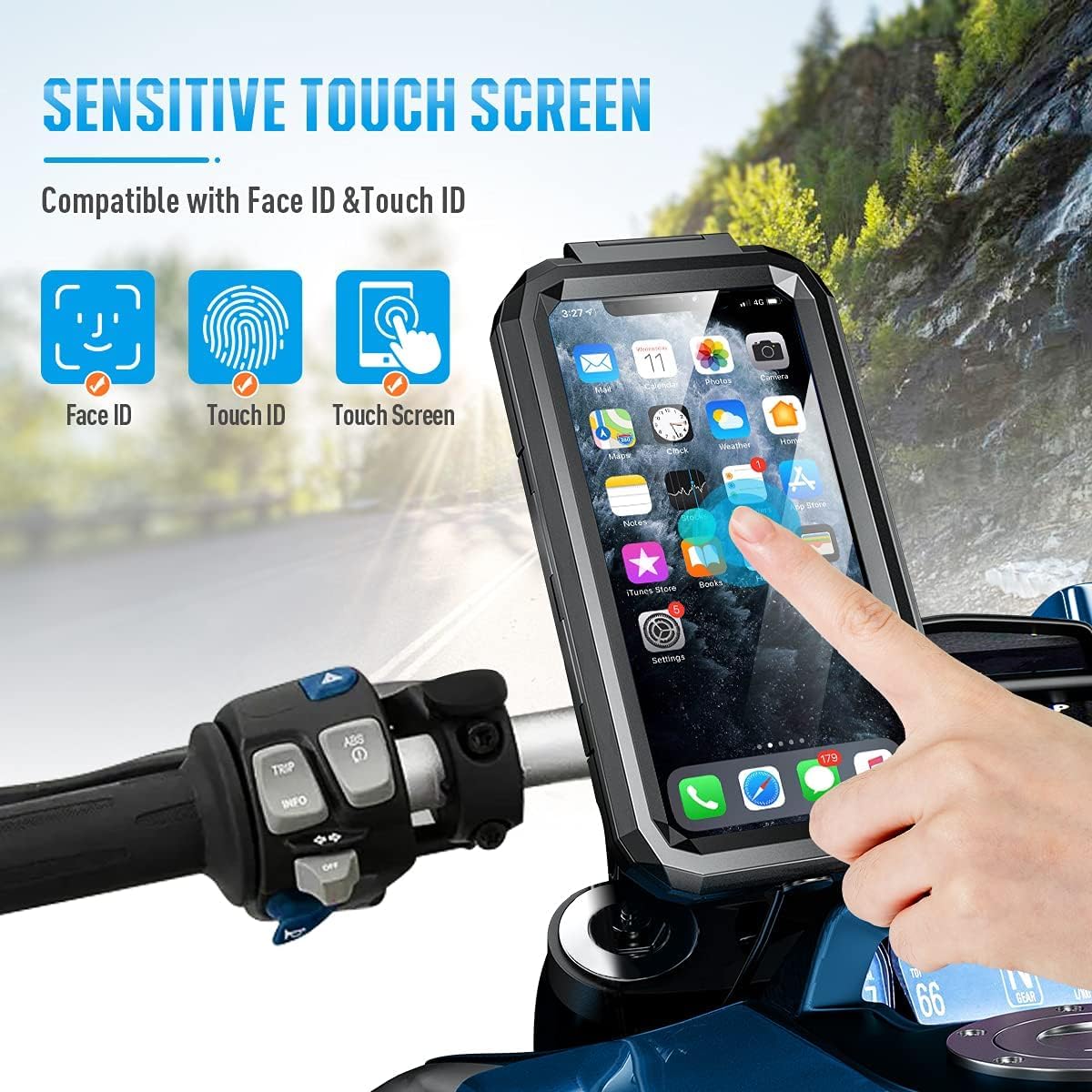 Vagary Fully Covere 360° Rotation Detachable Handlebar Motorcycle Bike Mobile Holder for All Smartphone 5.5-6.8