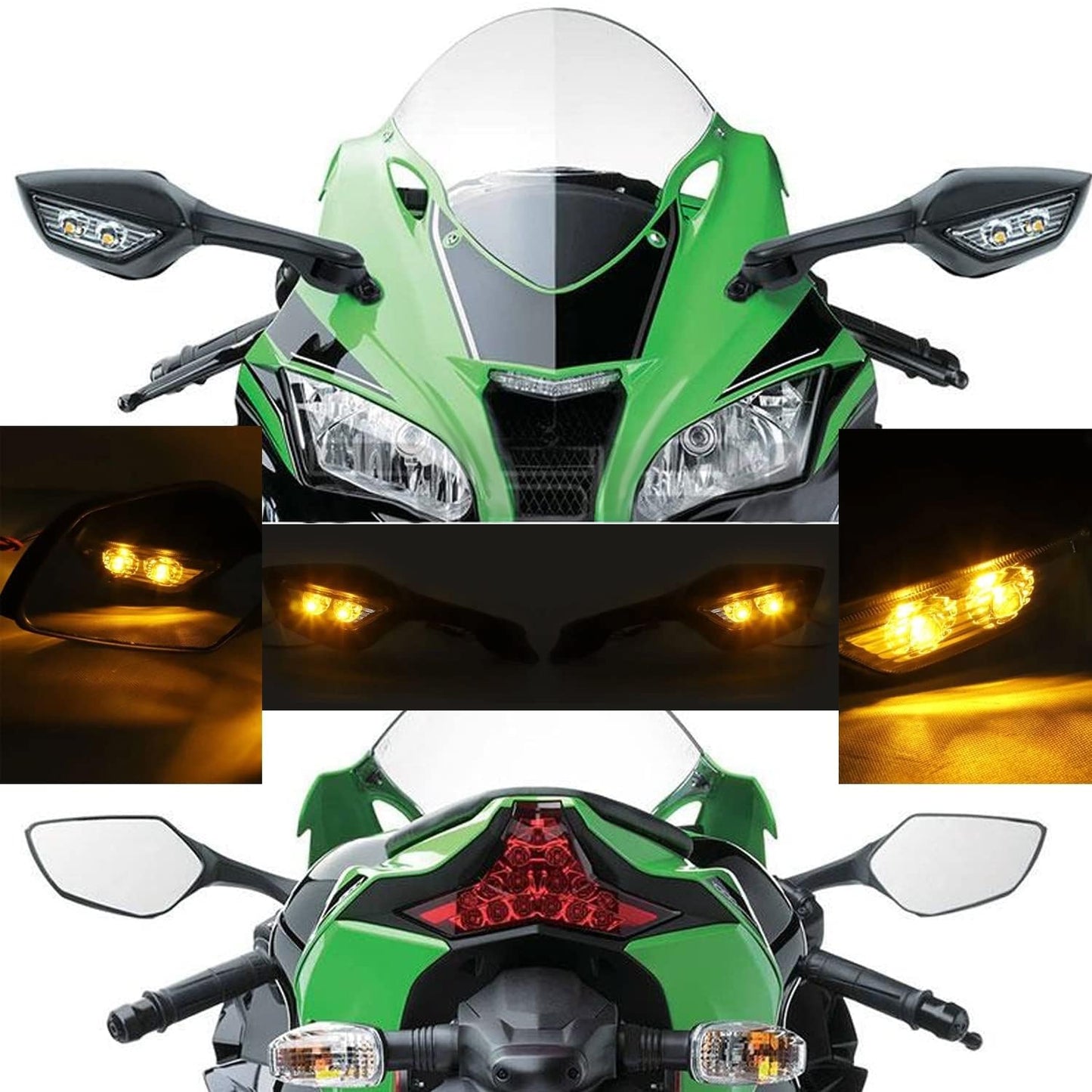 Vagary Rear View Side Mirror With Turn Signal Led Indicators Motorcycle Side Rearview Mirrors Adjustable Compatible With R15-V3, V4 Kawasaki Ninja, Zx-10R Bikes, Pack Of 1