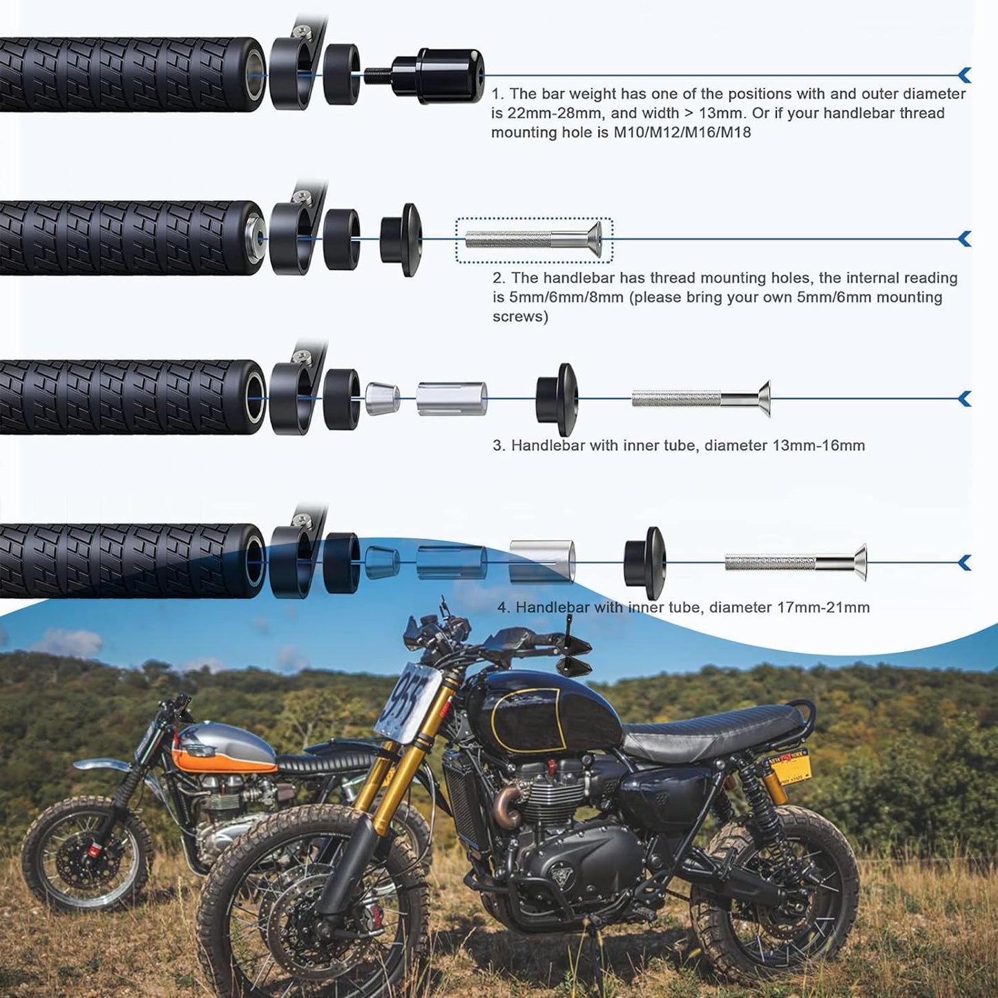 Vagary AdjustableBar End Convex Mirrors 7/8'' 22mm Handlebar Rearview Mirror Compatible with RE Jawa Triumph speed 400 Harley 440x Super Meteor 650 Interceptor 650 Black Aluminium Heavy