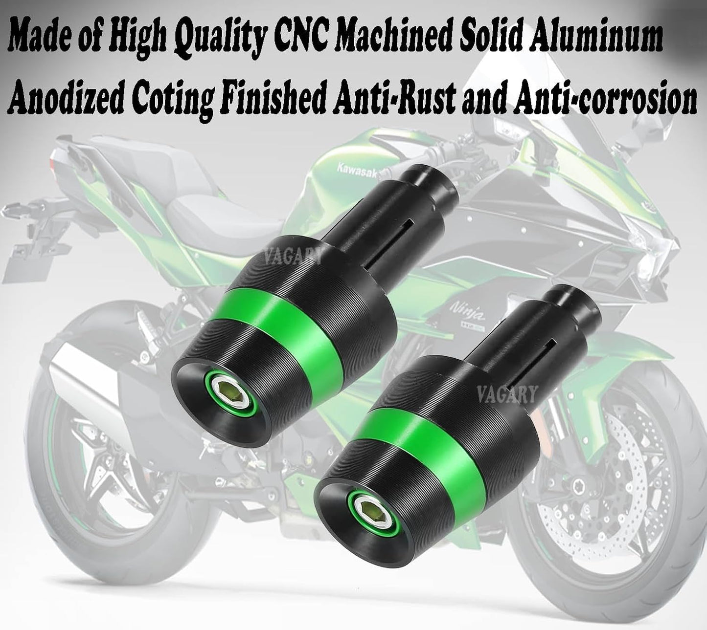 Vagary 1 Pair Motorcycle Handlebar End Plugs 7/8" 22mm Universal Aluminum Alloy Handle Bar Ends for Kawasaki Ninja 250, Ninja 300, Ninja 400, Ninja 650, Ninja 1000, Z900 (Green)