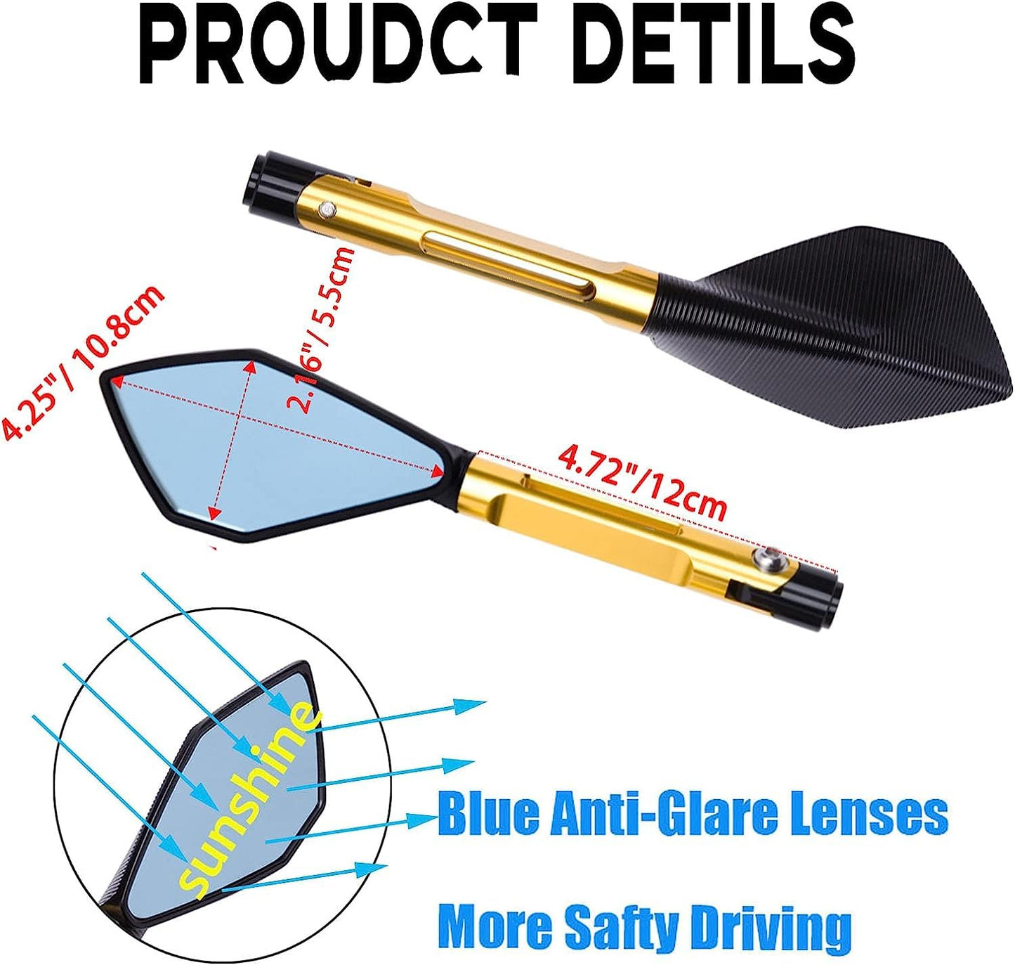 Vagary Rear View Mirror CNC Aluminum Handlebar Side Mirrors for Universal Motorbike Street Sport Dirt Bike (Golden)