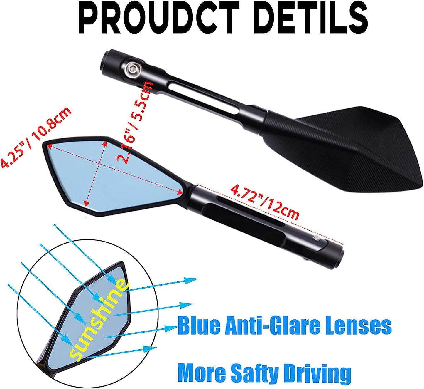 Vagary Rear View Mirror CNC Aluminum Handlebar Side Mirrors for Universal Motorbike Street Sport Dirt Bike (Black)