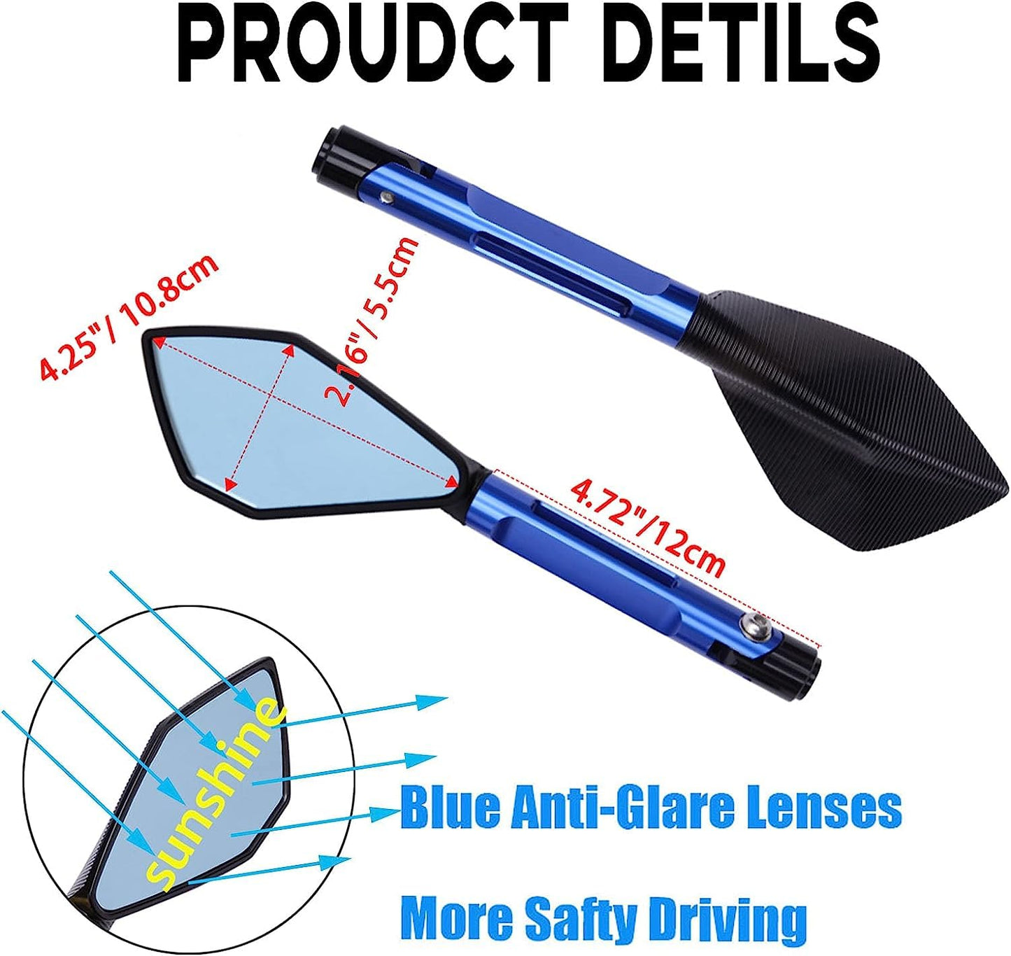 Vagary Rear View Mirror CNC Aluminum Handlebar Side Mirrors for Universal Motorbike Street Sport Dirt Bike (Blue)