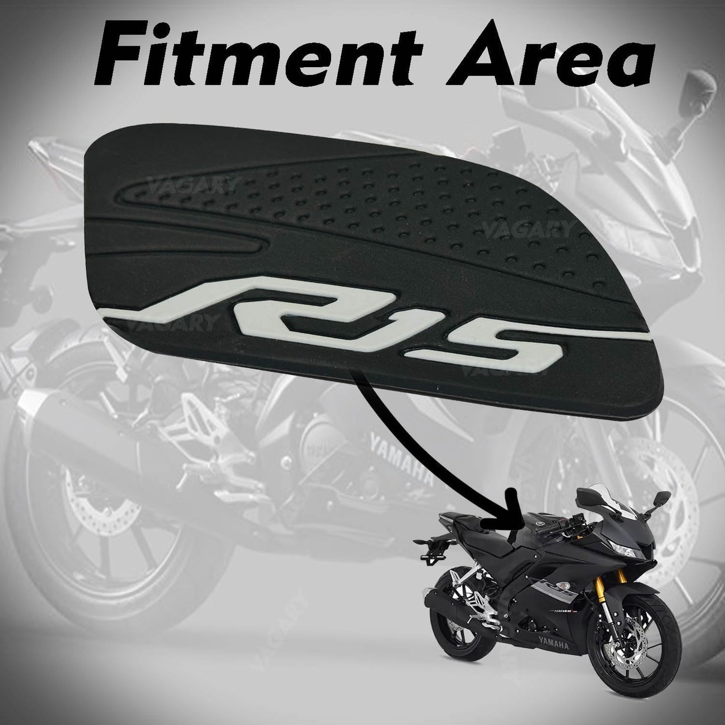 Vagary Anti Slip Silicone Tank Pad/Thai Pad for Yamaha R15 V3 (Black-Siver)