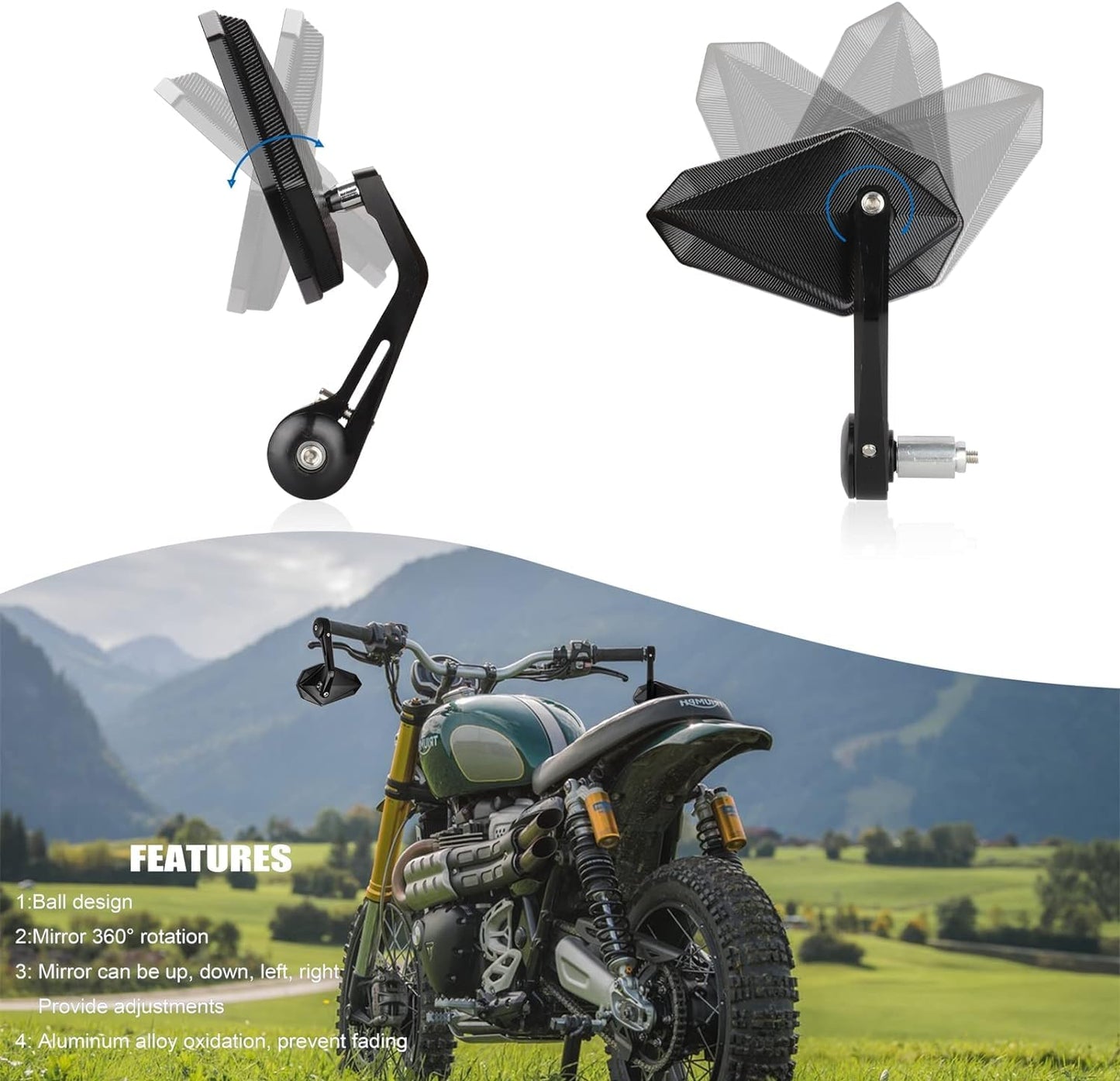 Vagary AdjustableBar End Convex Mirrors 7/8'' 22mm Handlebar Rearview Mirror Compatible with RE Jawa Triumph speed 400 Harley 440x Super Meteor 650 Interceptor 650 Black Aluminium Heavy