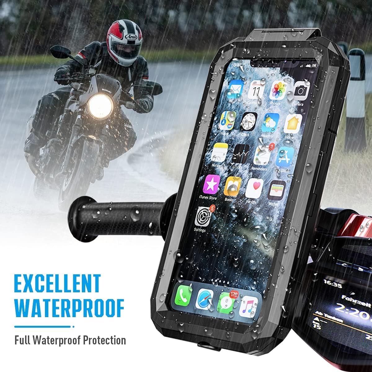 Vagary Fully Covere 360° Rotation Detachable Handlebar Motorcycle Bike Mobile Holder for All Smartphone 5.5-6.8