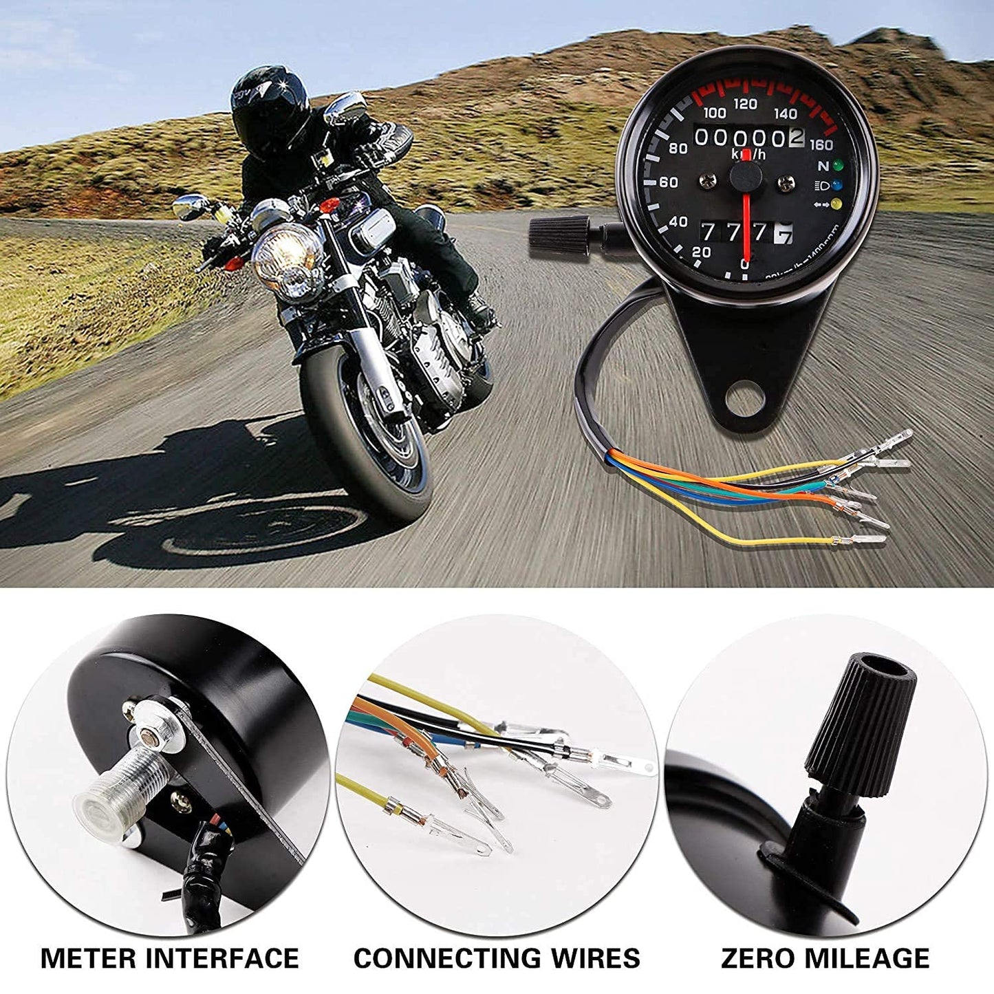 Vagary Universal Motorcycle Dual Odometer Speedometer Gauge LED Background Light Analog Speedometer (Universal for Bike), Pack of 1, Black