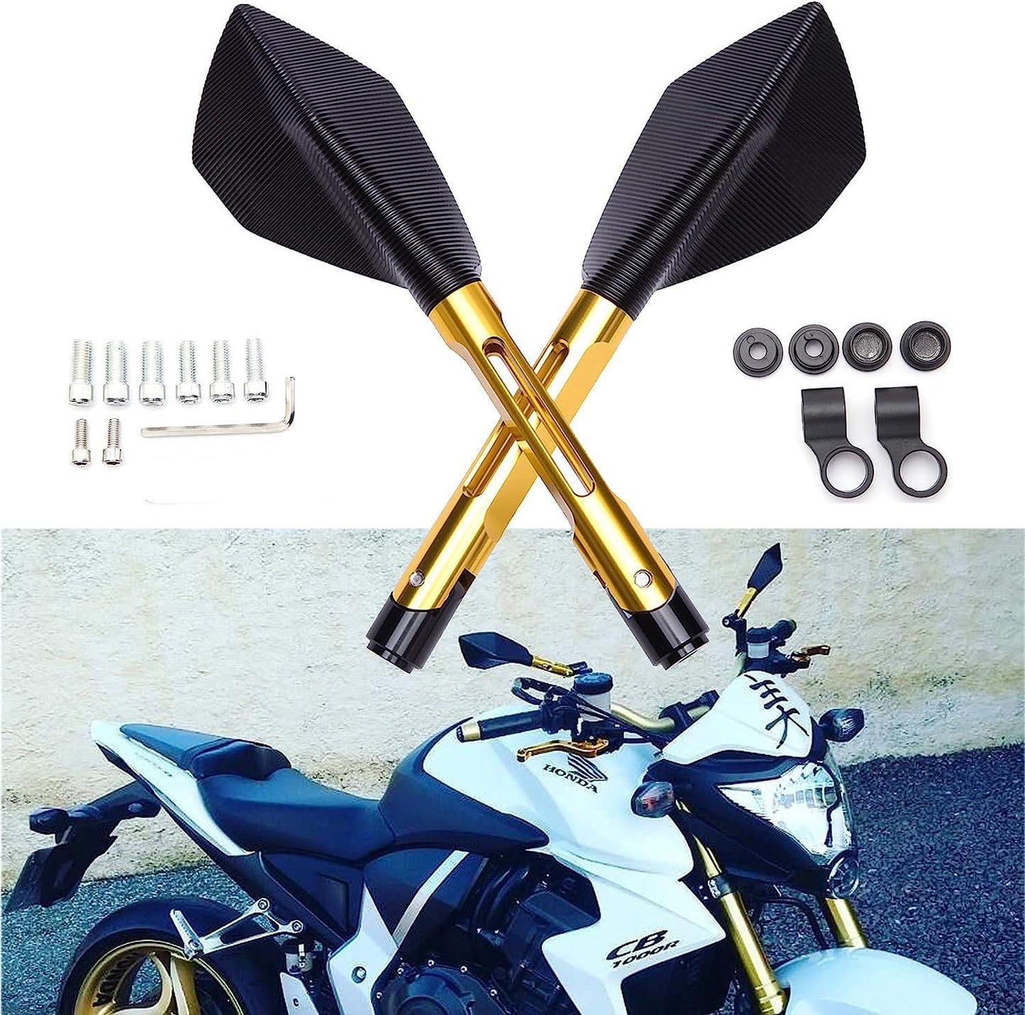 Vagary Rear View Mirror CNC Aluminum Handlebar Side Mirrors for Universal Motorbike Street Sport Dirt Bike (Golden)