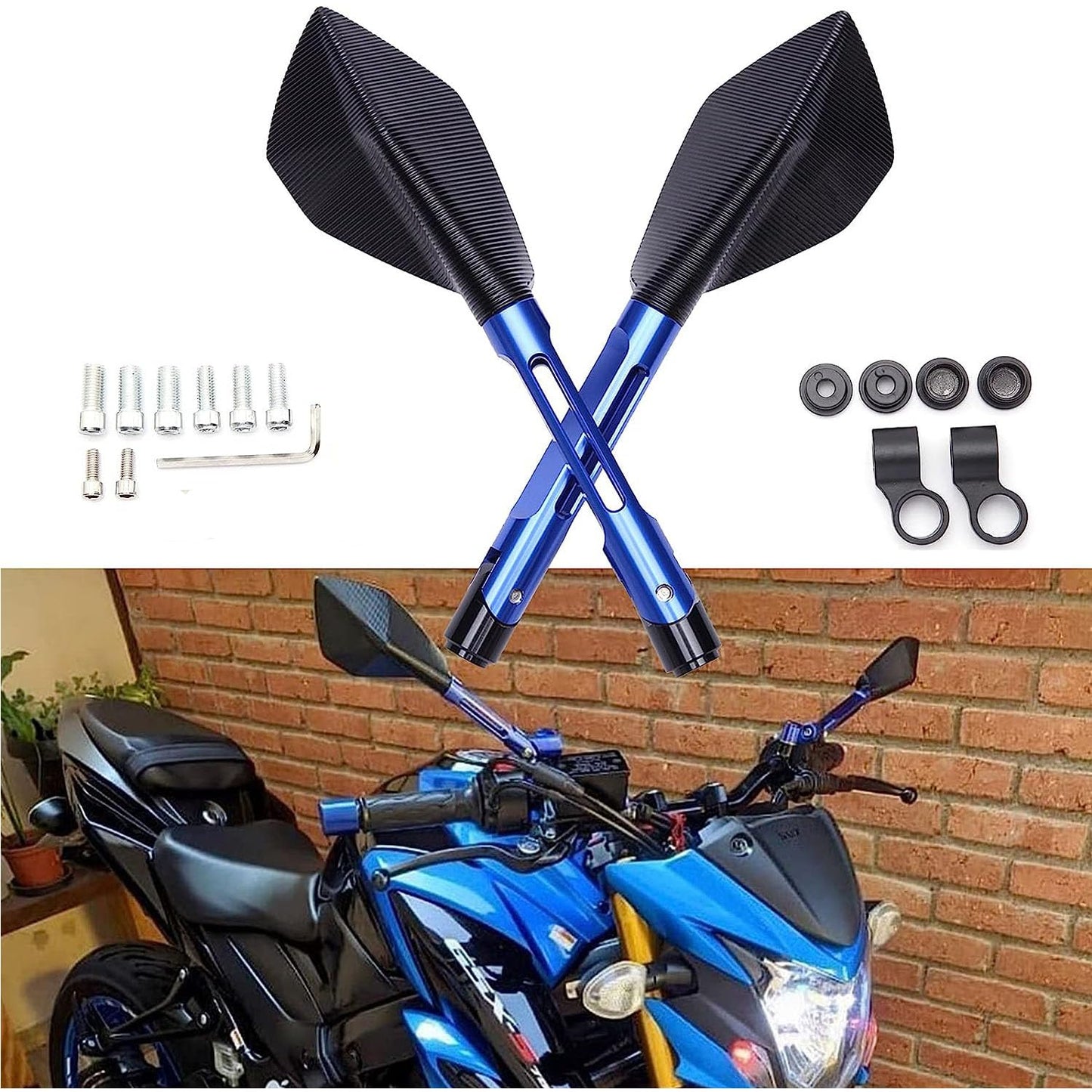 Vagary Rear View Mirror CNC Aluminum Handlebar Side Mirrors for Universal Motorbike Street Sport Dirt Bike (Blue)