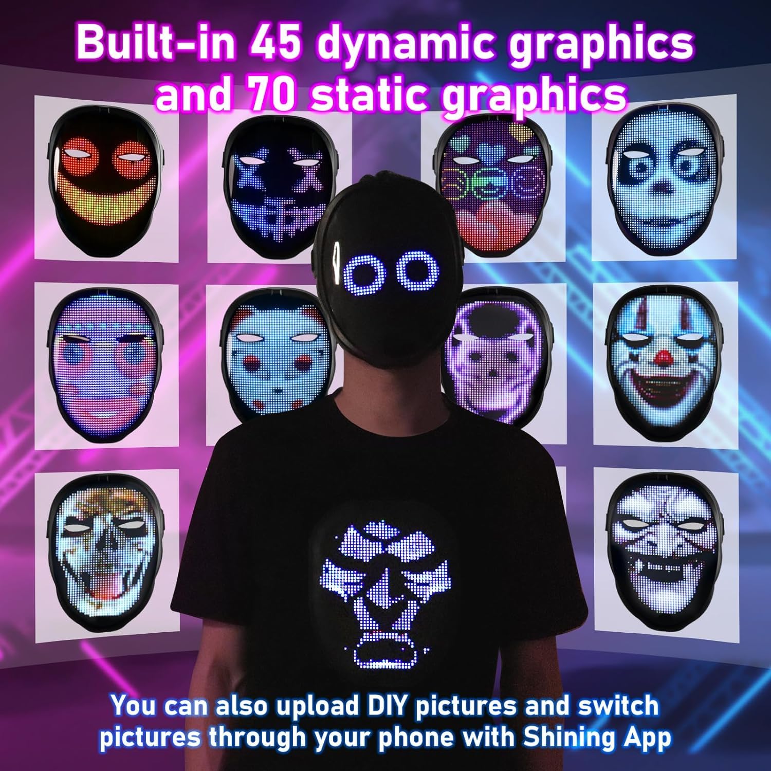 Vagary Face Transforming LED Mask with Bluetooth Programmable - LED Light Up Halloween Mask Digital Luminous Mask (Viral Raj Kundra Led Mask)