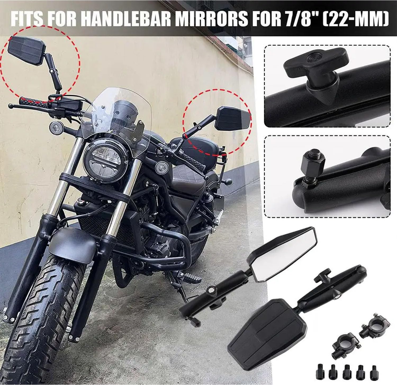 Vagary Black Universal Angle Adjustable Motorcycle Mirror With 7/8" Handlebar Mount and 8/10MM Screws Compatible with Street Dirt Bike Scooter Moped Cruiser ATV (Dubble Take Mirror))