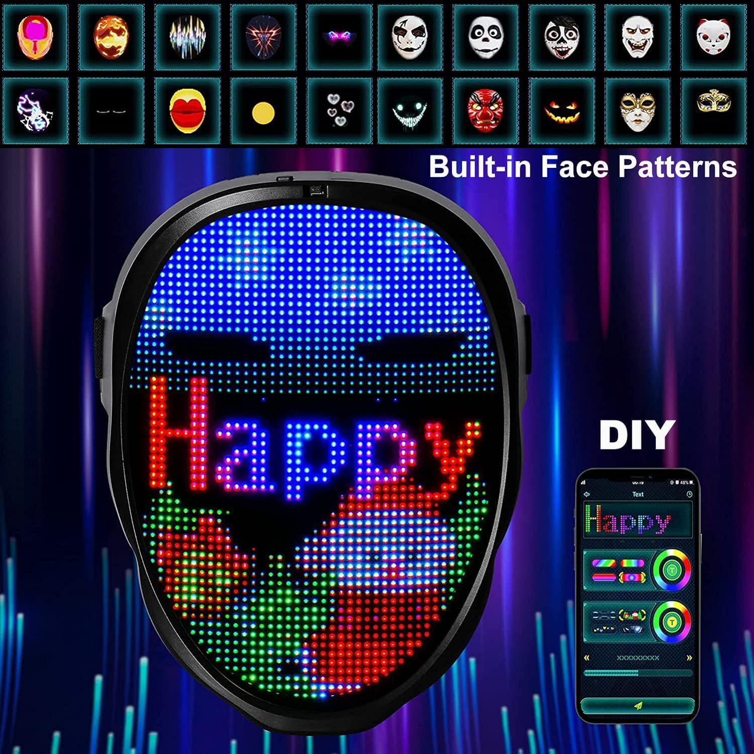 Vagary Face Transforming LED Mask with Bluetooth Programmable - LED Light Up Halloween Mask Digital Luminous Mask (Viral Raj Kundra Led Mask)