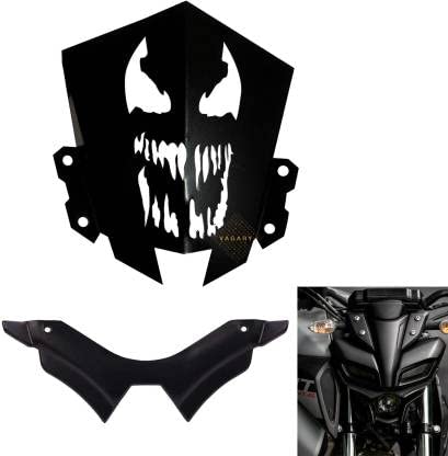 Vagary Combo of Yamaha MT 15 Skull Design Metal Visor Windshield with Black Winglet Bike Headlight Visor