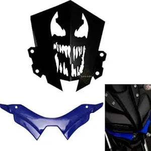 Vagary Combo of Yamaha MT 15 Skull Design Metal Visor Windshield with Blue Winglet Bike Headlight Visor