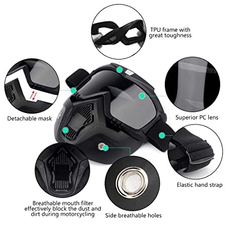 Vagary Goggles Mask Helmet Goggles Road Riding Uv Mouth Filter Cycling Goggles with Detachable Mask (One Size Black)