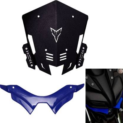 Vagary Combo of Black Metal Visor with Blue Winglet for Yamaha MT 15 Bike Windshield