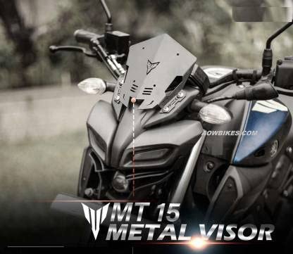 Vagary Combo of Black Metal Visor with Winglet for Yamaha MT 15 Bike Windshield