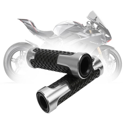 Vagary Aluminum Alloy Motorcycle Handle Grips - 7/8" 22mm Rubber Handlebar Universal Fit for Suzuki, KTM, Yamaha, Ducati, Kawasaki, Benelli, for Honda, Aprilia (Silver)
