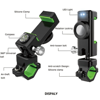 Vagary Universal Bike eBike Motorcycle Handlebar Mobile Phone Mount Bicycle Holder Cycling Stand Clamp Support with LED with Light & Compass