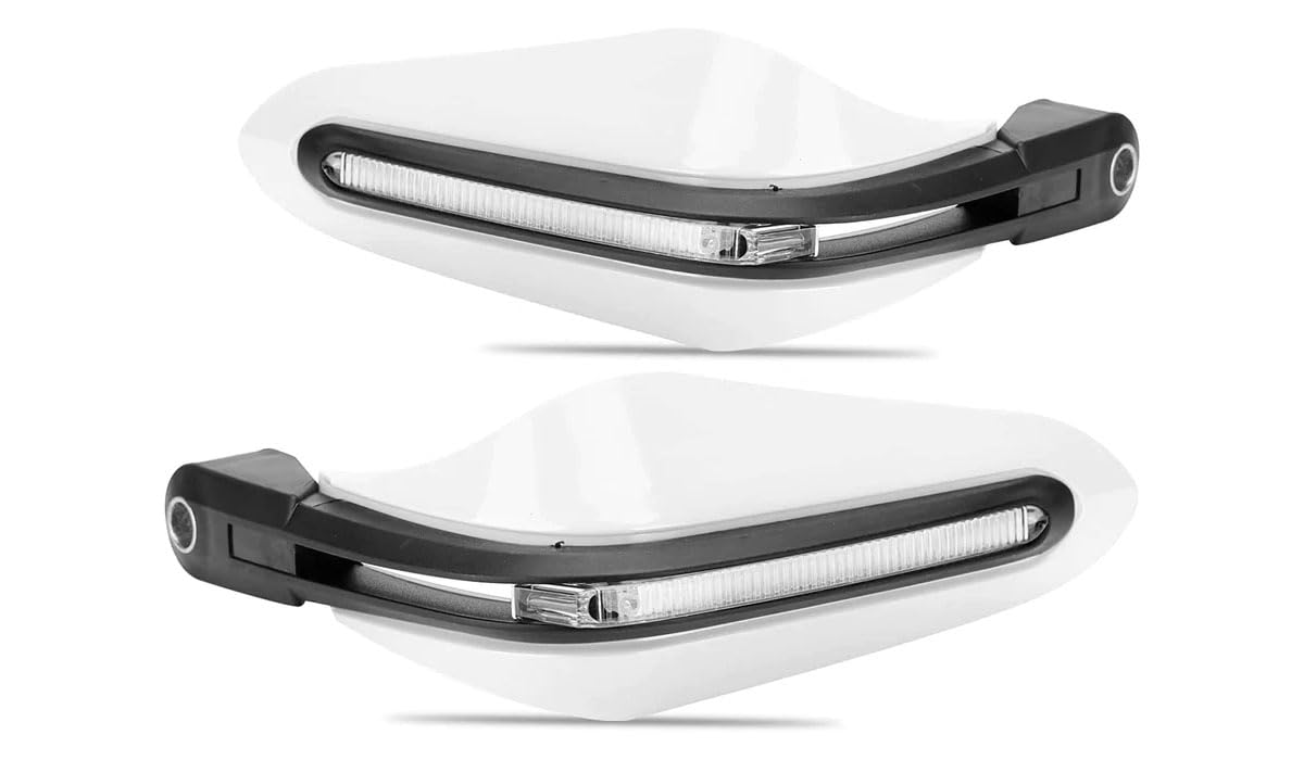 Vagary Universal Motorcycle Hand Guard with LED Indicator Light and Wind Deflector for Brake and Clutch Lever (White)