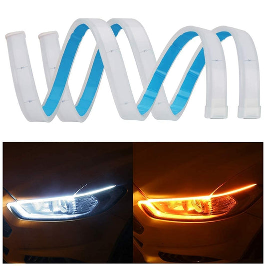 Vagary Universal Car Headlight 60cm DRL | Daytime Running Light | Flexible Light Soft Tube Guide Car LED Strip White and Yellow