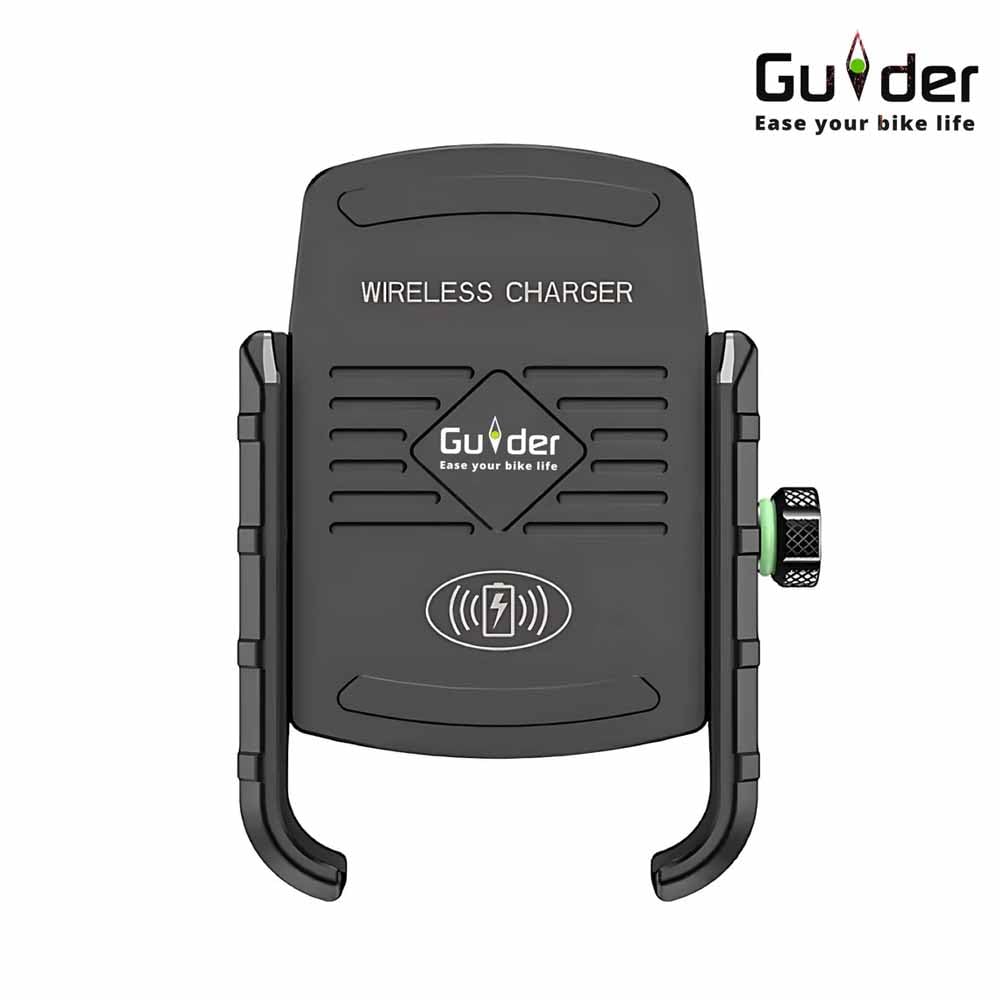 Guider Jaw-Grip Waterproof Bike Mobile Phone Holder Mount with Fast 15W Wireless & USB-C Input/Output Charger, Ideal for Maps and GPS Navigation (Black)