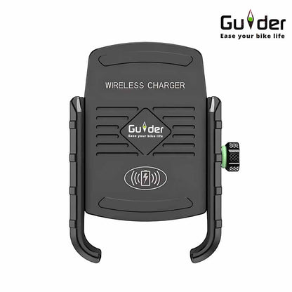 Guider Jaw-Grip Waterproof Bike Mobile Phone Holder Mount with Fast 15W Wireless & USB-C Input/Output Charger, Ideal for Maps and GPS Navigation (Black)