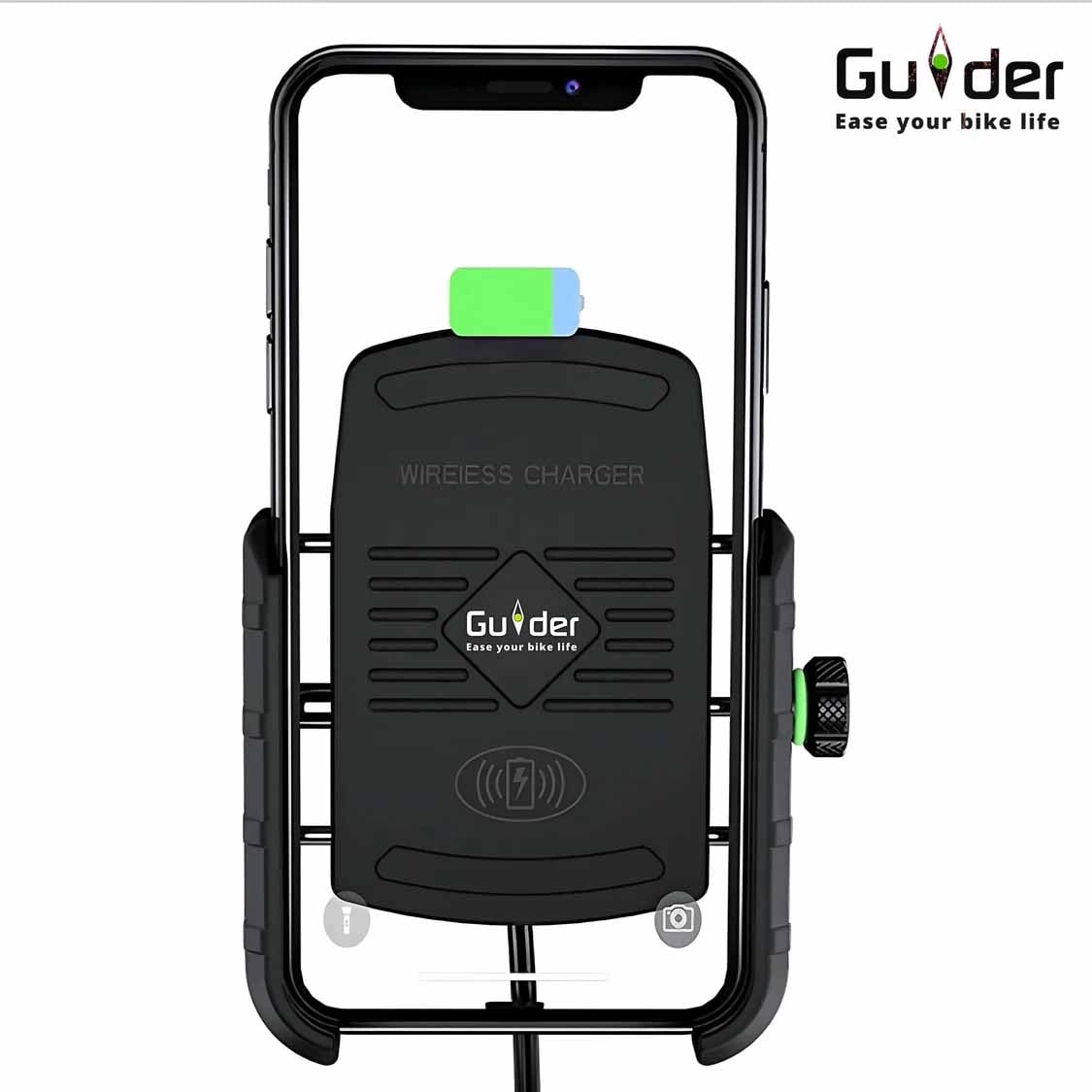 Guider Jaw-Grip Waterproof Bike Mobile Phone Holder Mount with Fast 15W Wireless & USB-C Input/Output Charger, Ideal for Maps and GPS Navigation (Black)