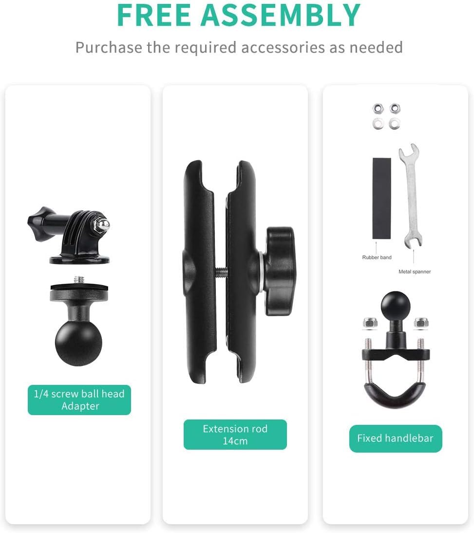 Vagary 360° Motorcycle Camera Mount for GoPro Bike Holder Handlebar Mount Bracket 1/4 Metal Stand GoPro Hero10/9/8/7/6/5/4/3+ Action Cameras Accessory (Fits Bicycle Utv Motorcycle Handlebar Holder)