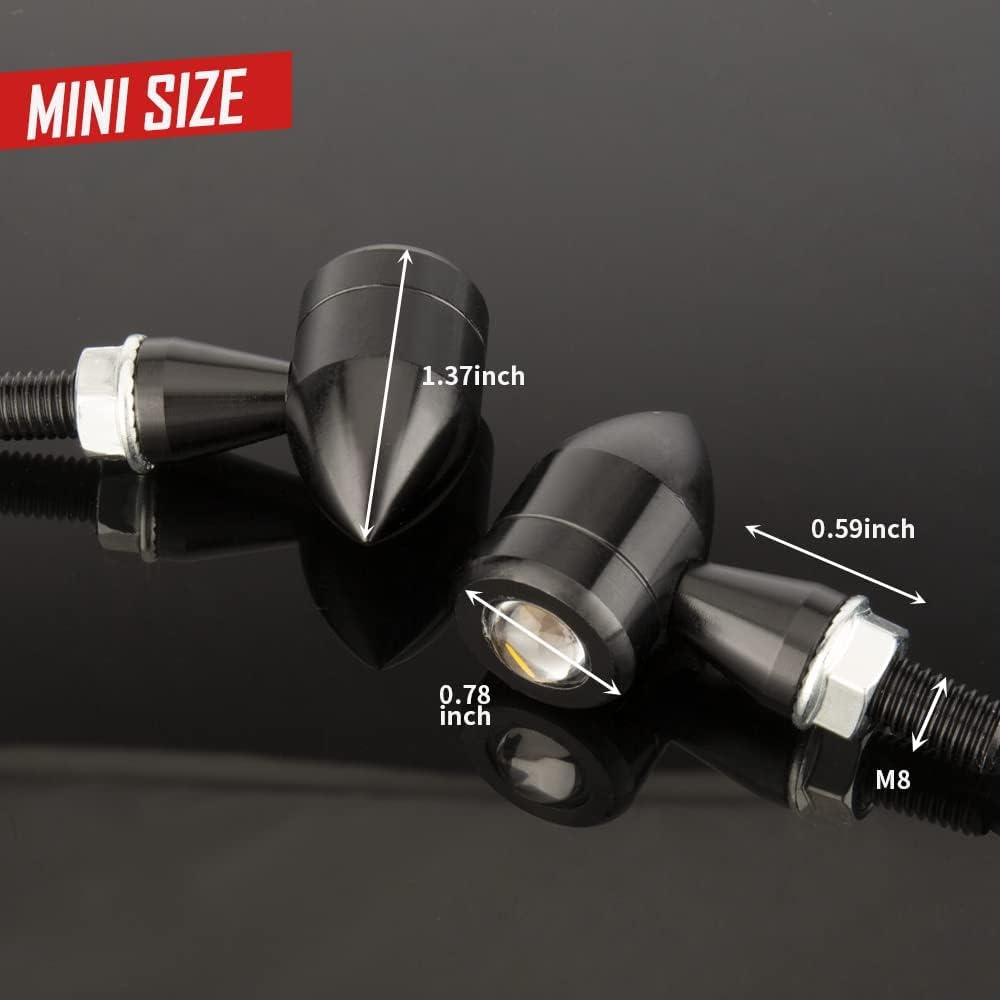 Vagary Mini Metal Bullet Turn Signals Motorcycle LED Blinkers Lights Universal Small Front Rear Indicator Compatible with Harley Davidson Honda Kawasaki Suzuki Triumph Yamaha Cruiser (4pc)