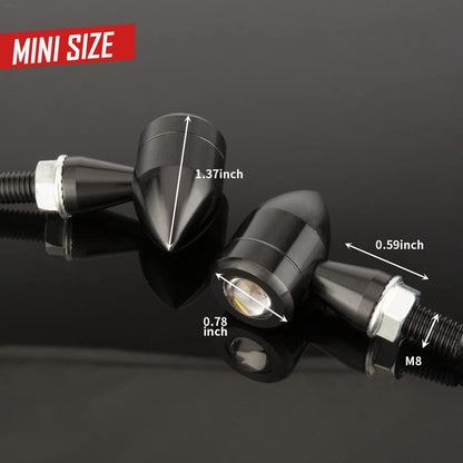 Vagary Mini Metal Bullet Turn Signals Motorcycle LED Blinkers Lights Universal Small Front Rear Indicator Compatible with Harley Davidson Honda Kawasaki Suzuki Triumph Yamaha Cruiser (4pc)
