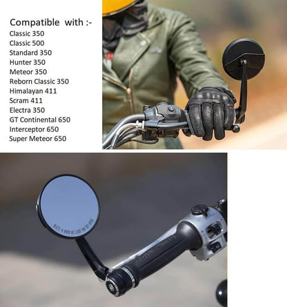 Vagary Handle Round Side Mirrors For Re Bullet Classic 350 Standard Classic 500,Super Meteor 650,Meteor 350,Reborn Classic 350,Hunter 350,Gt Interceptor 650(Black)