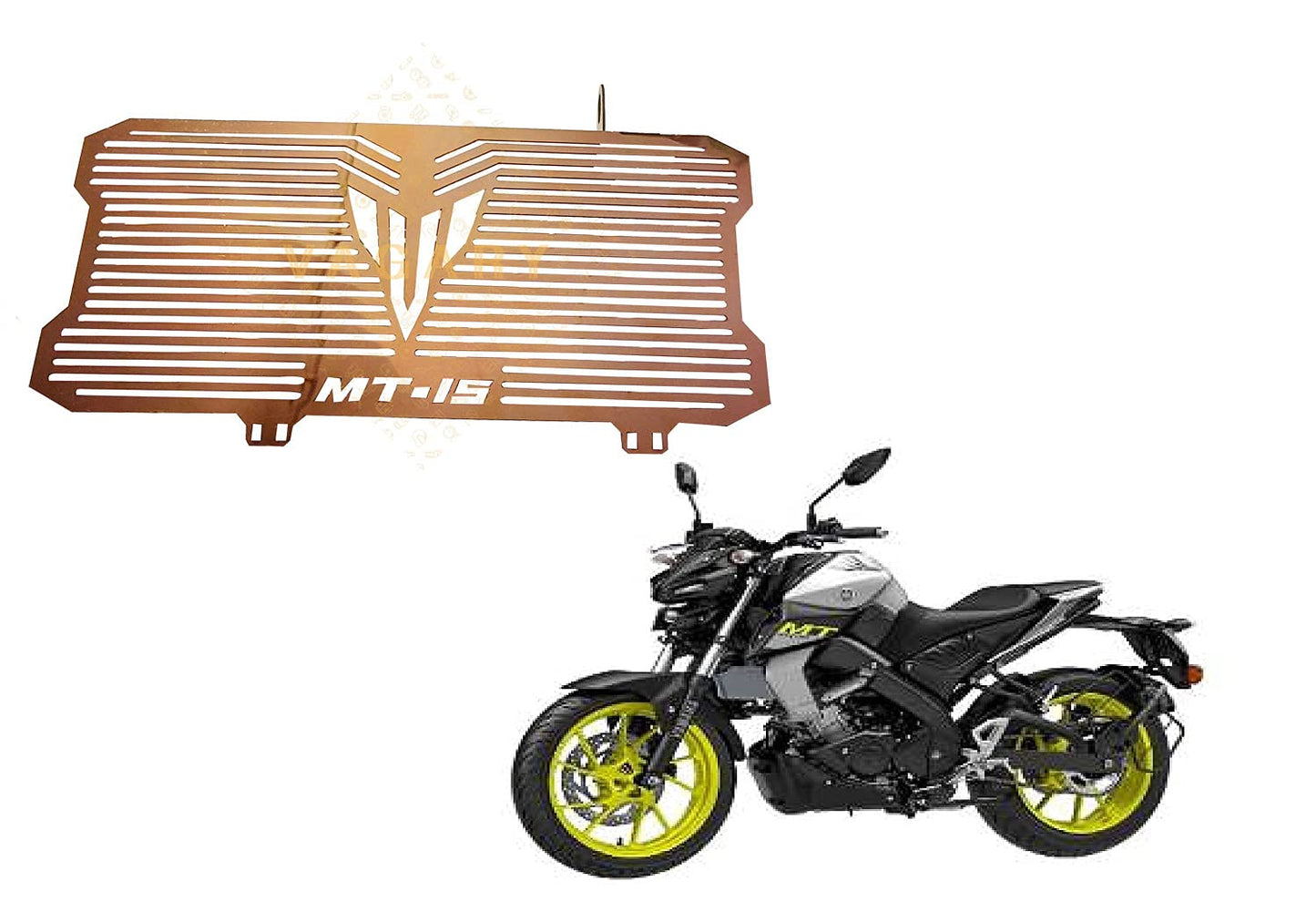 Vagary Stainless Steel Motorcycle Radiator Guard Grill for MT15 (Black) (Golden)