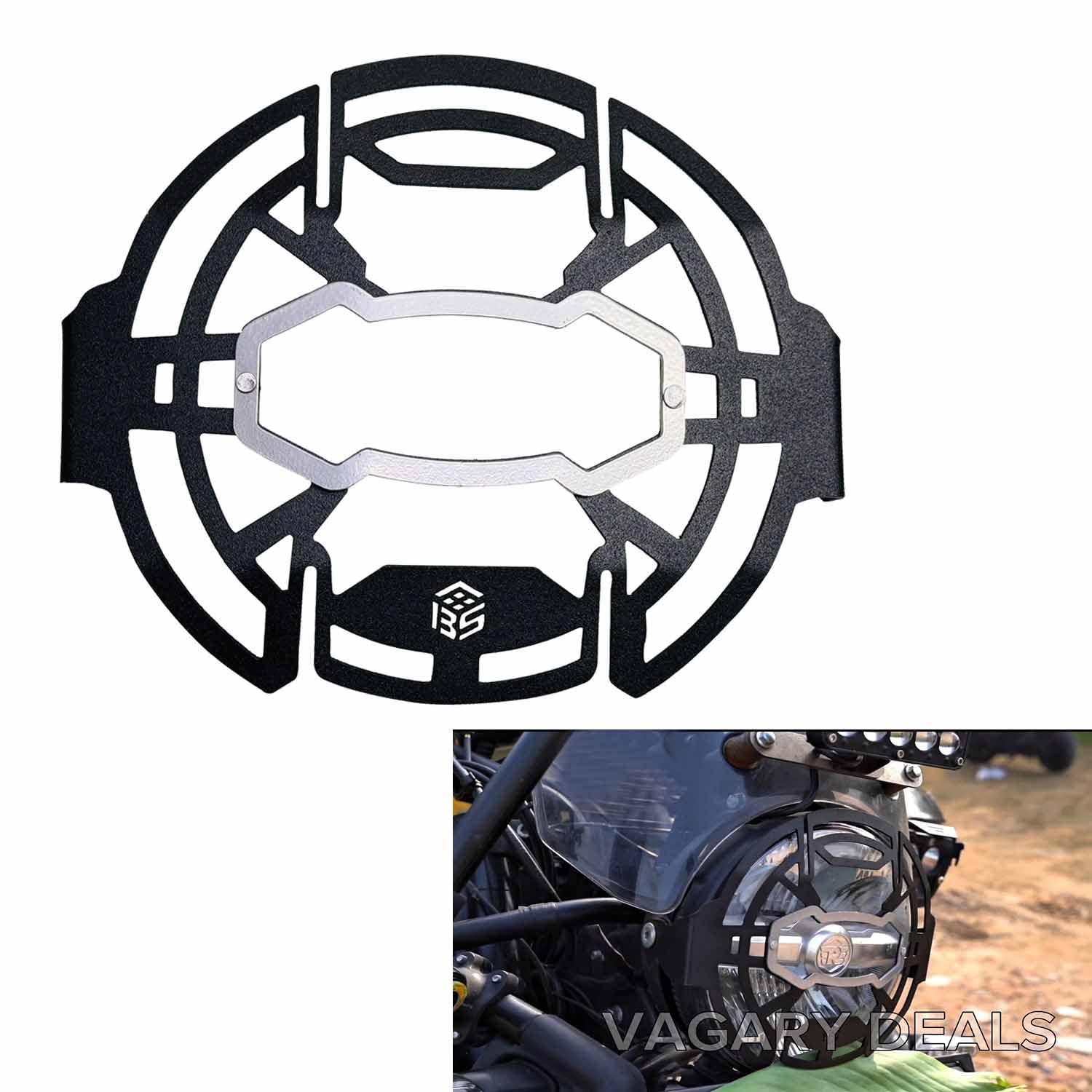 Vagary Premium Matte Black Headlight Grill With Side Stand Extender for RE Himalayan 450 (Black)